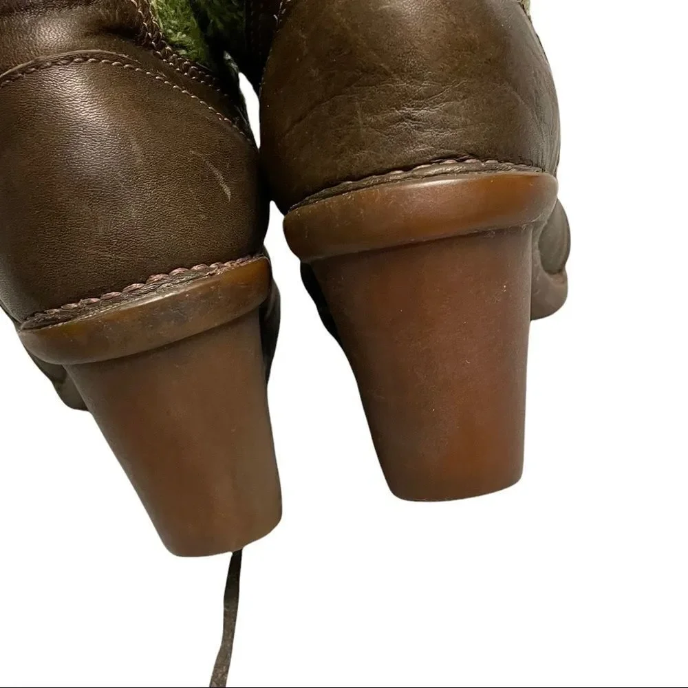 EL NATURALISTA Wool Slouchy Sock Winter Leather Boots Heel Brown Green 40
